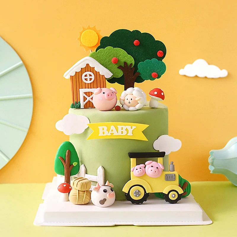 Baby Food Dessert - Feliz aniversário bolo topper fazenda zoon
